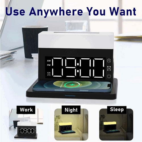 Wireless Charger For Iphone 12 or + Night Light Alarm Clock